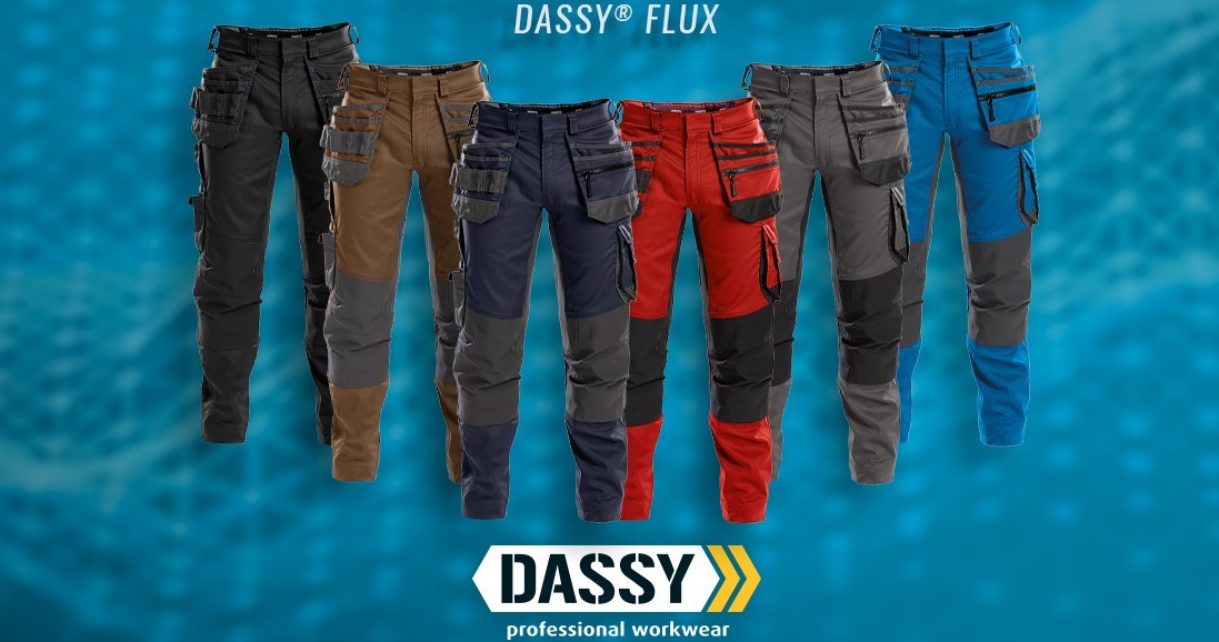 D-FLEX, DASSY Flux pantalon de travail stretch avec multi-poches