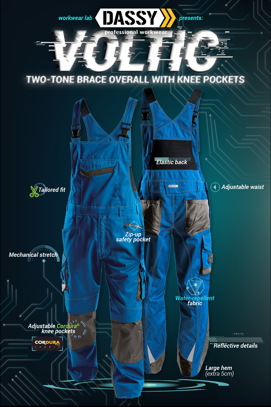 DASSY two tone brace overall with knee pockets Voltic