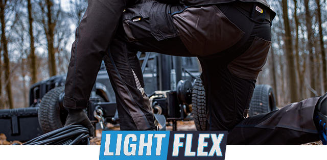 DASSY  
	Beweeg in flexibiliteit. De comfortabele Light Flex werkbroeken zijn helemaal in mechanische stretch.  