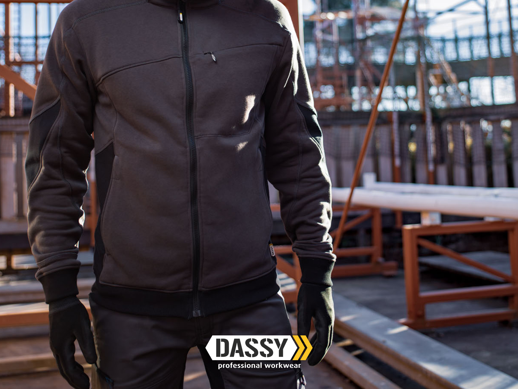 Arbeitspullover Arbeitskleidung Dassy Velox Sweatshirtjacke weiß-grau 